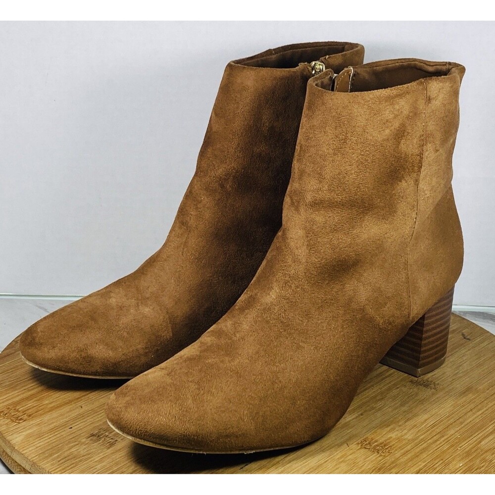 A New Day Kina Micro Suede Heeled Ankle Bootie Cognac Size 10